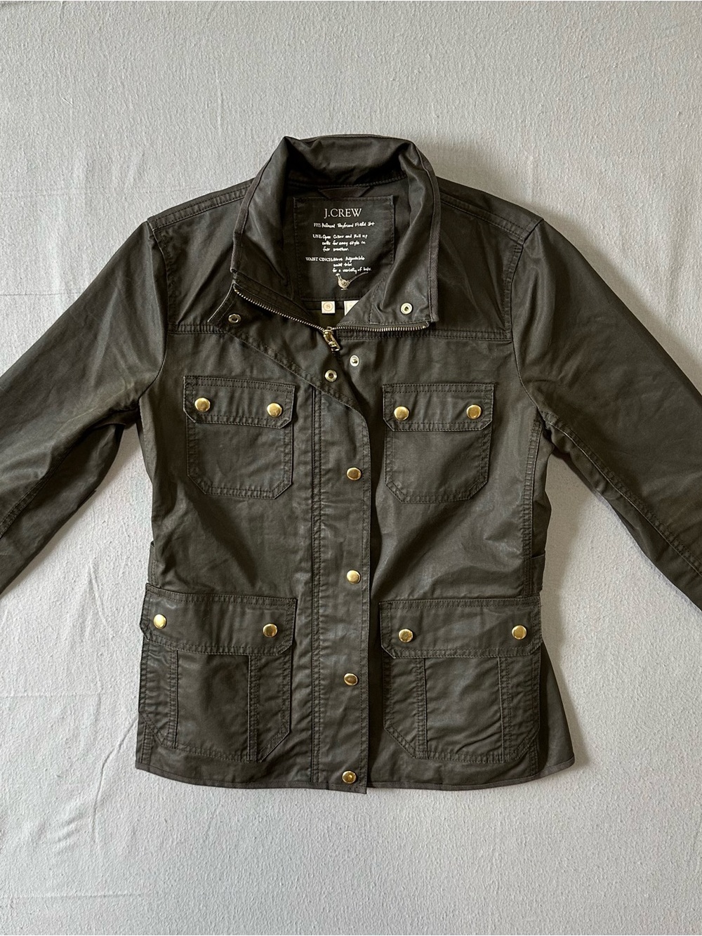 J. Crew Women's Utility Field Jacket Olive Green Cotton Snap Zip Size Small